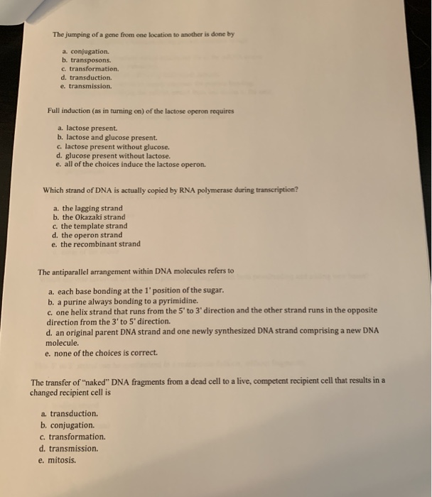 Solved The jumping of a gene from one location to another is