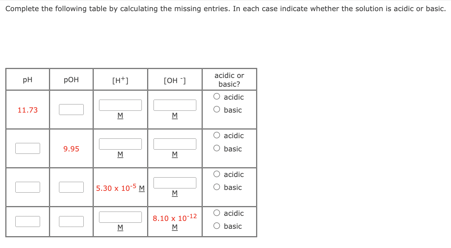 Solved Complete the following table by calculating the | Chegg.com