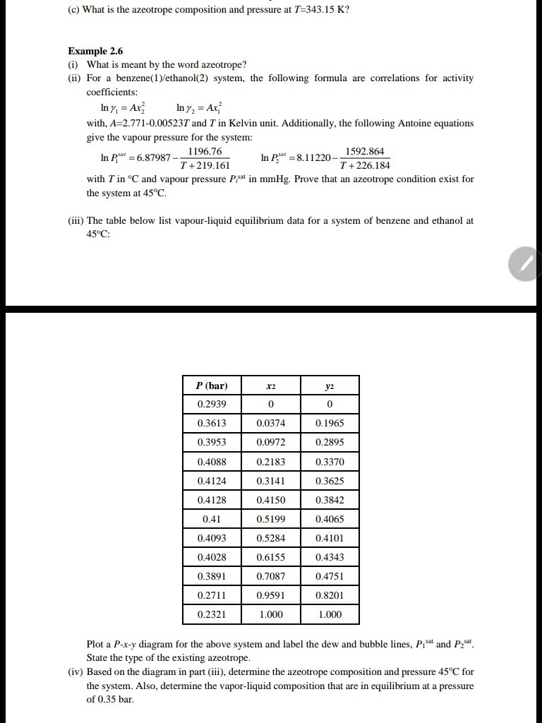 Solved (c) What is the azeotrope composition and pressure at | Chegg.com