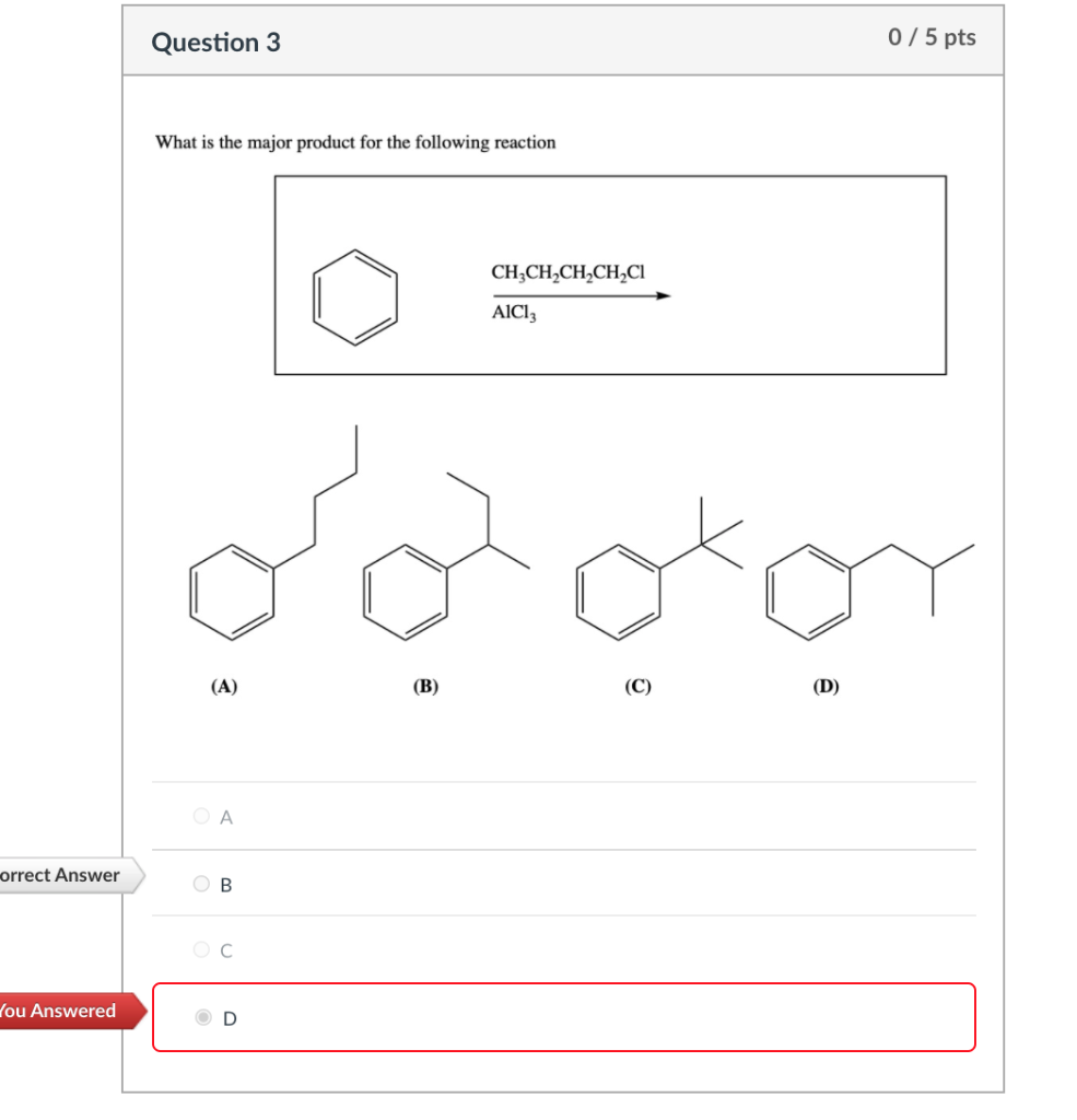 Solved Question 3 0/5 pts What is the major product for the | Chegg.com