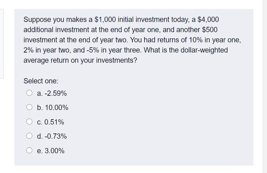 Solved Suppose You Makes A $1,000 Initial Investment Today, | Chegg.com