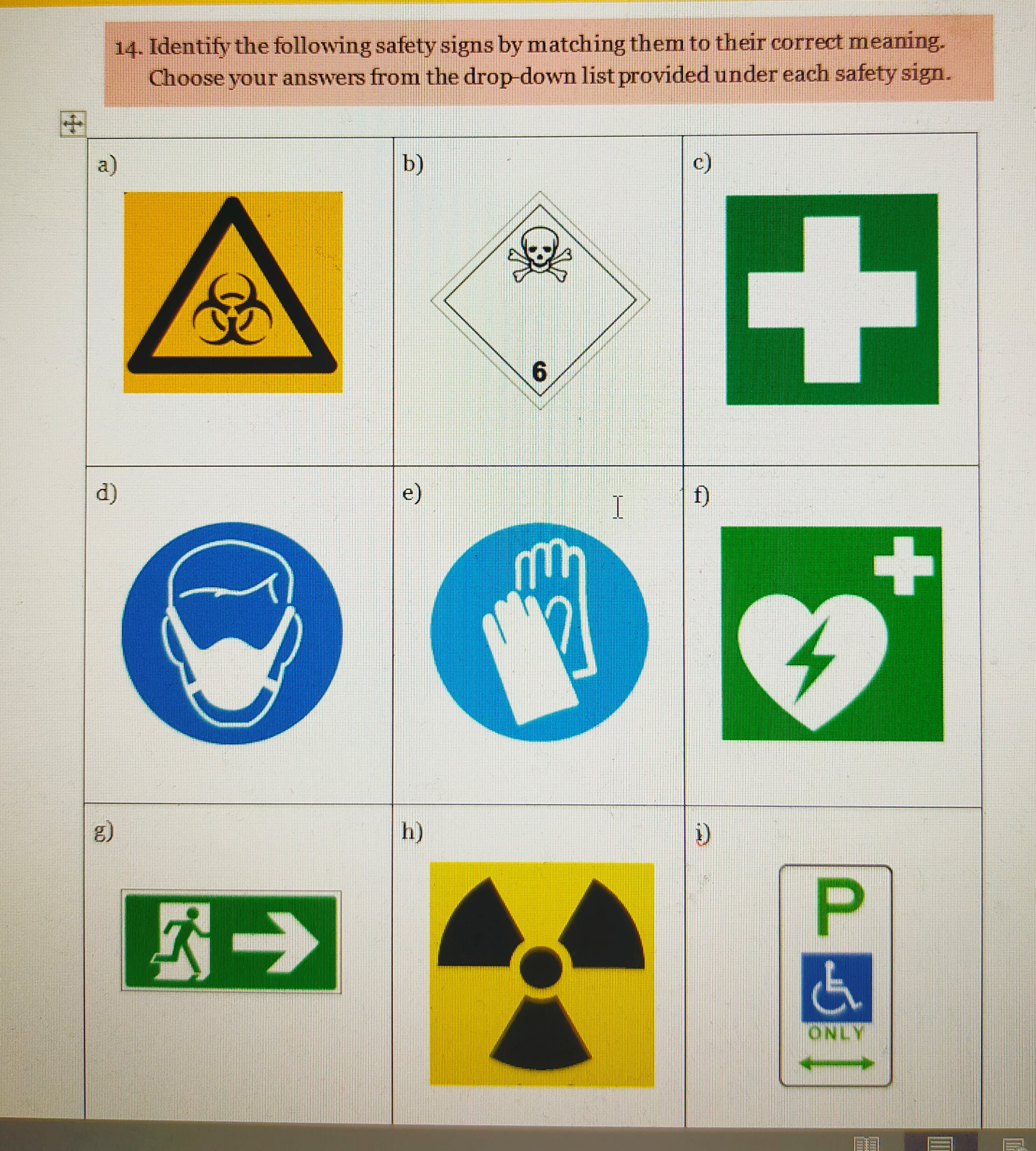 Solved 14. Identify The Following Safety Signs By Matching | Chegg.com