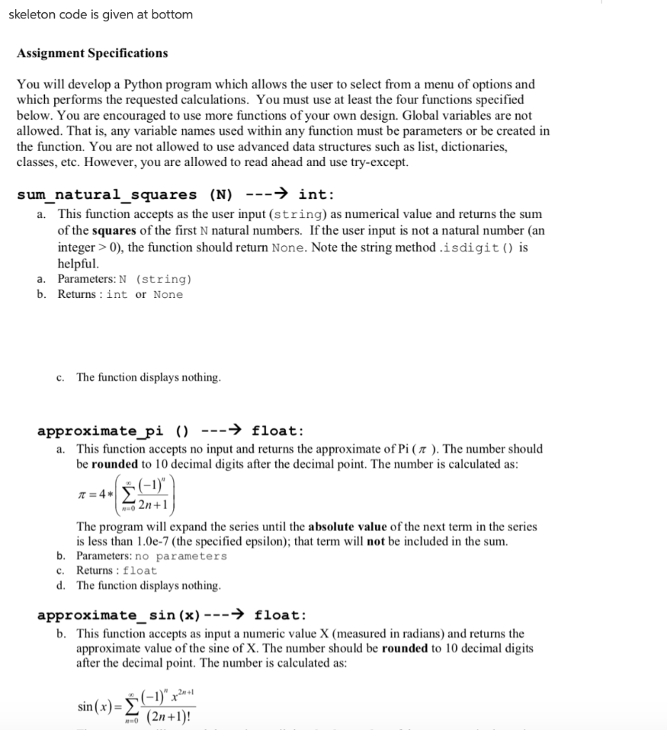 skeleton code is given at bottom Assignment | Chegg.com