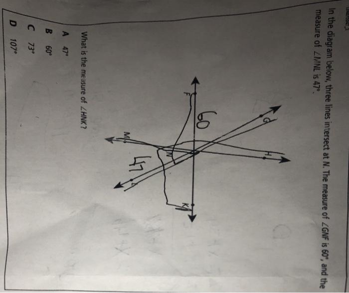 Solved In the diagram below, three lines intersect at N. The | Chegg.com
