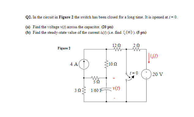 Solved Q2. In the circuit in Figure 2 the switch has been | Chegg.com