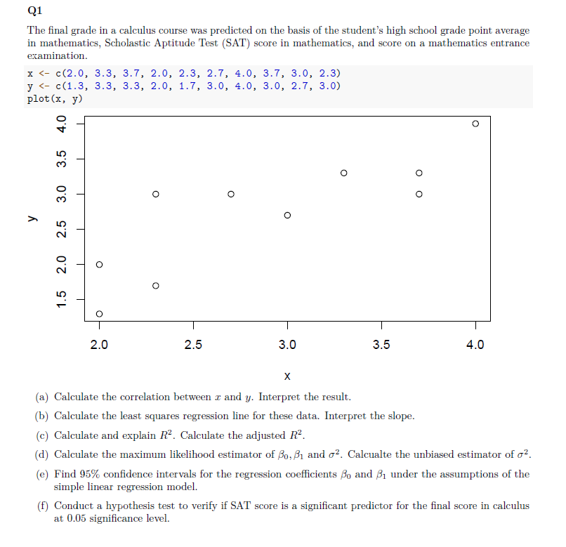 Solved The final grade in a calculus course was predicted on | Chegg.com