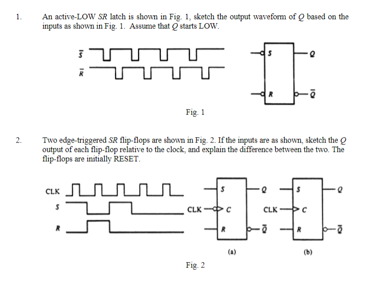 Solved 1. An active-LOW SR latch is shown in Fig. 1, sketch | Chegg.com