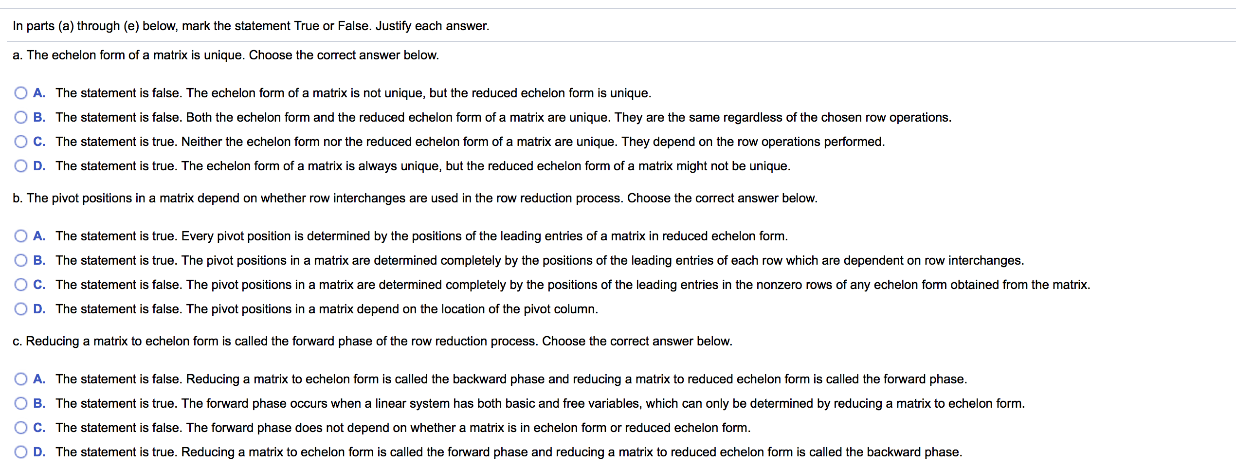 Solved In parts a through e below mark the statement Chegg