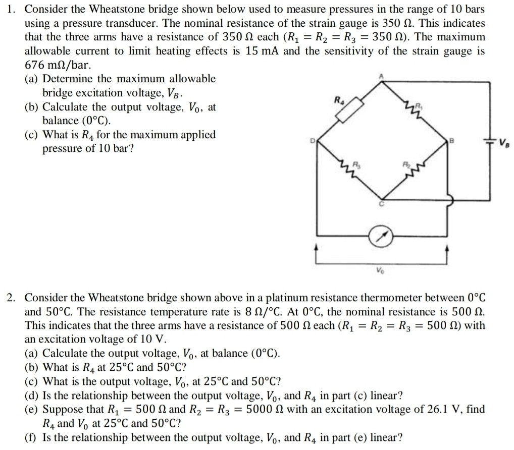 Solved 1. Consider the Wheatstone bridge shown below used to | Chegg.com