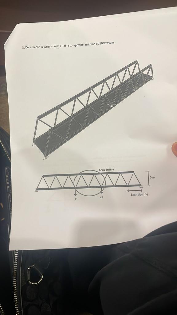 3. Determinar la carga máxima P si la compresión máxima es 50 Newtons