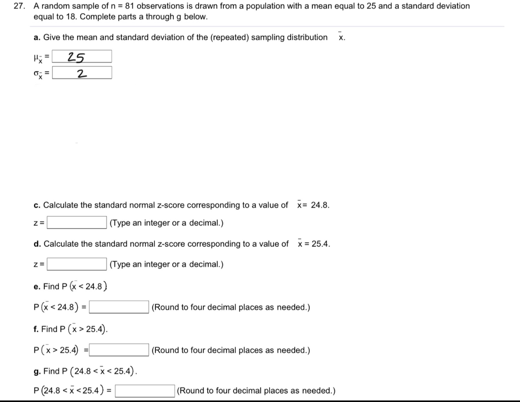 Solved 27. A random sample of n = 81 observations is drawn | Chegg.com