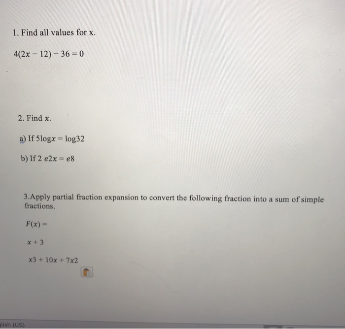 solved-1-find-all-values-for-x-4-2x-12-36-0-2-find-x-if-chegg