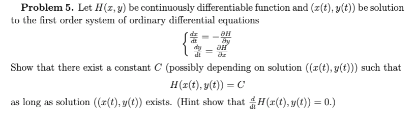 Solved Problem 5 Let H X Y Be Continuously Differentiab Chegg Com
