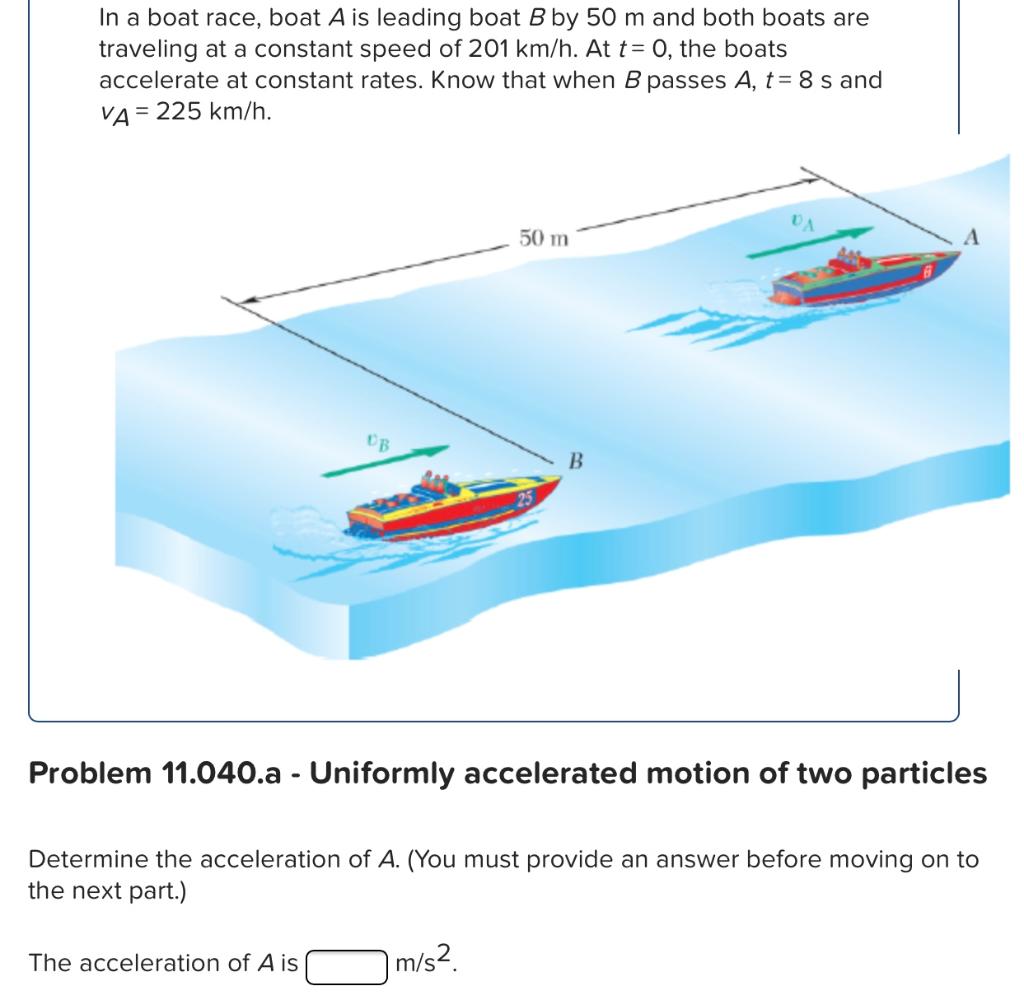 Solved In a boat race, boat A is leading boat B by 50 m and | Chegg.com