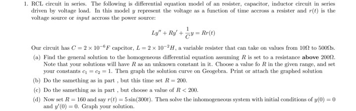 Solved 1. RCL circuit in series. The following is | Chegg.com