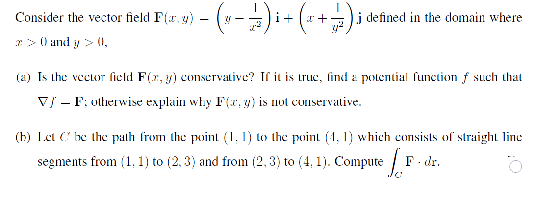 Solved Consider The Vector Field F X Y I X Y J D Chegg Com