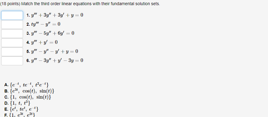 Solved (18 points) Match the third order linear equations | Chegg.com