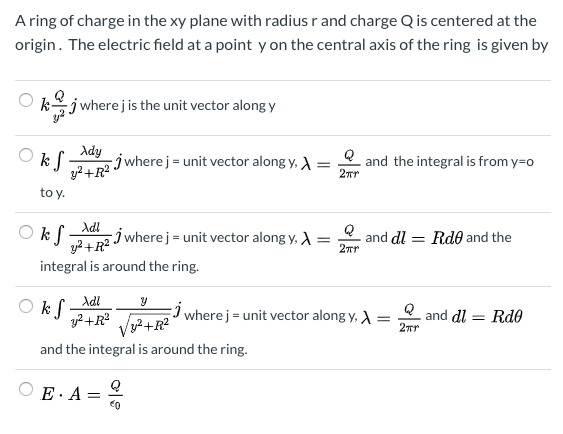 Solved A ring of charge in the xy plane with radius r and | Chegg.com