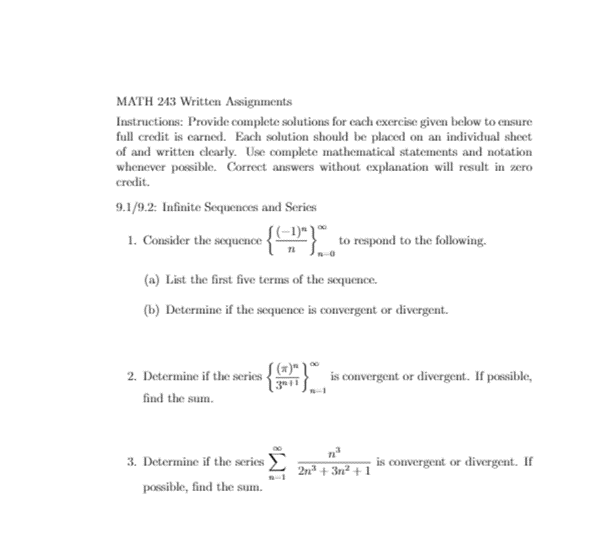 Solved MATH 243 Written Assignments Instructions: Provide | Chegg.com