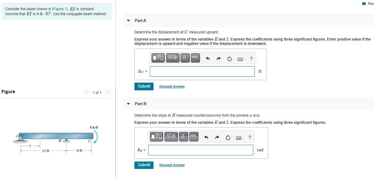 Solved A Rev Consider the beam shown in (Figure 1). El is | Chegg.com