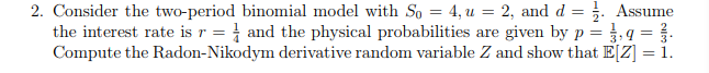 2. Consider the two-period binomial model with So = | Chegg.com