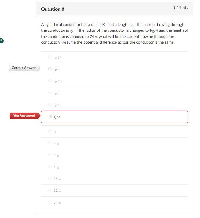 Solved Question 8 0/1 pts A cylindrical conductor has a | Chegg.com