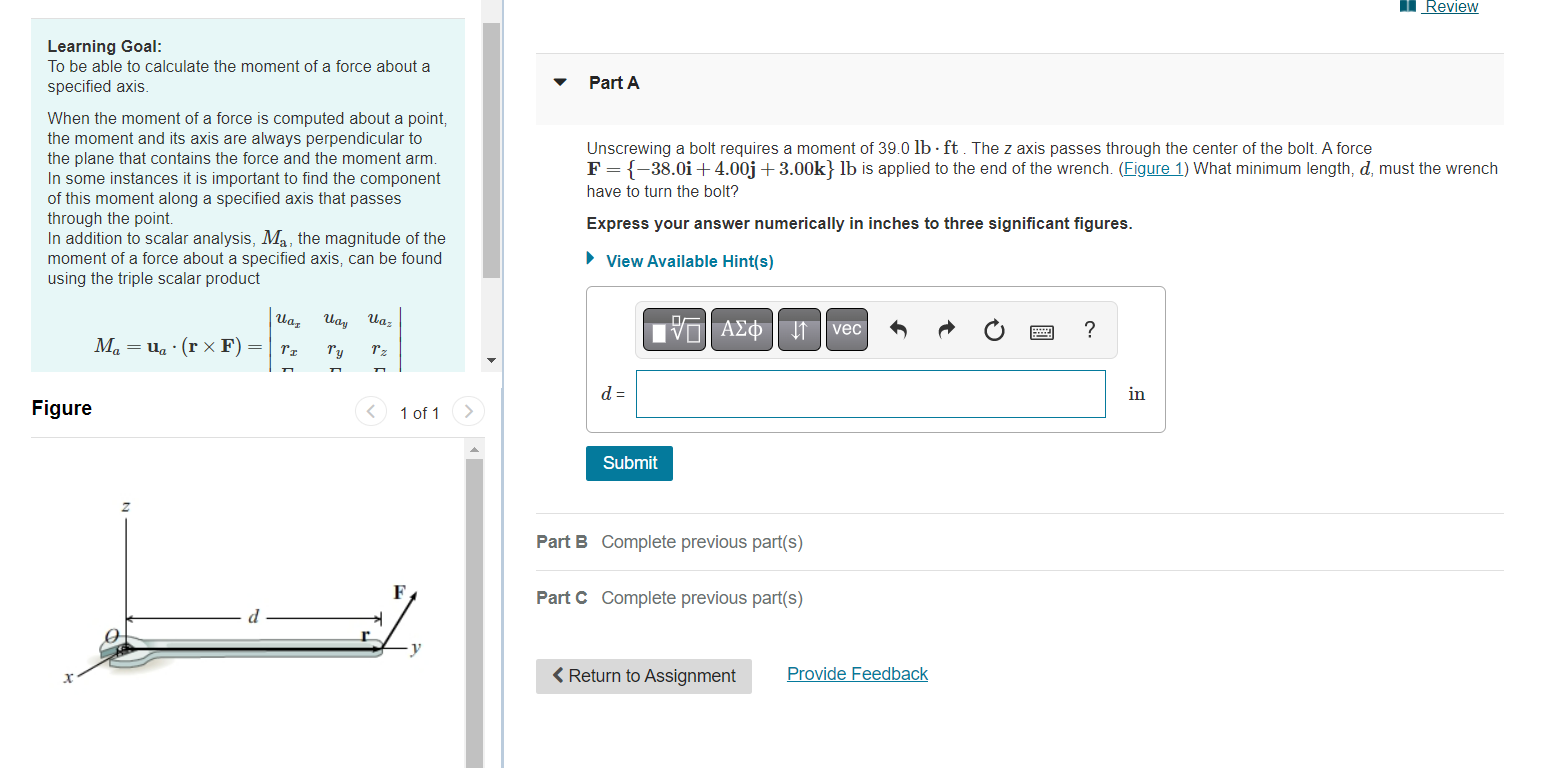 Solved Learning Goal: To Be Able To Calculate The Moment Of | Chegg.com