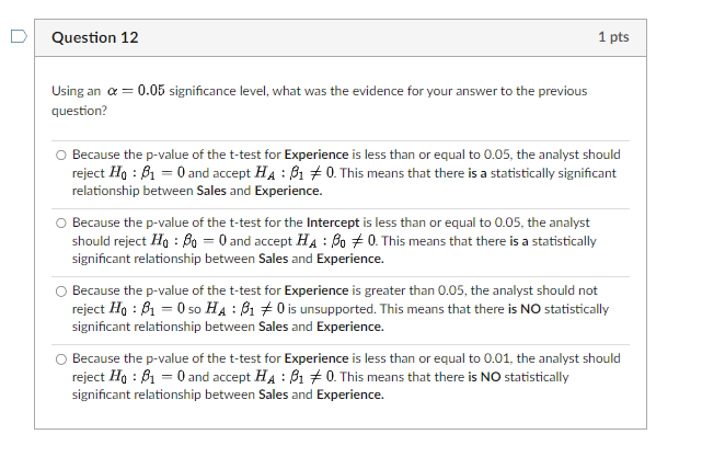 Using an α=0.05 significance level, what was the | Chegg.com