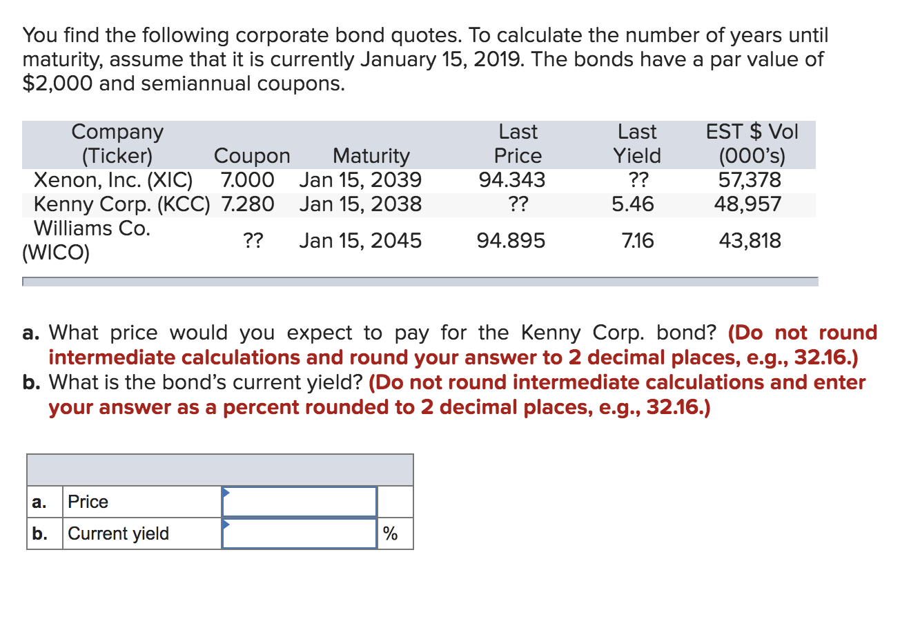 You find the following corporate bond quotes. To calculate the number of years until
maturity, assume that it is currently Ja