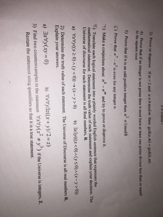 Solved 2) Prove Or Disprove: If M >2 And A Bmod M Then | Chegg.com