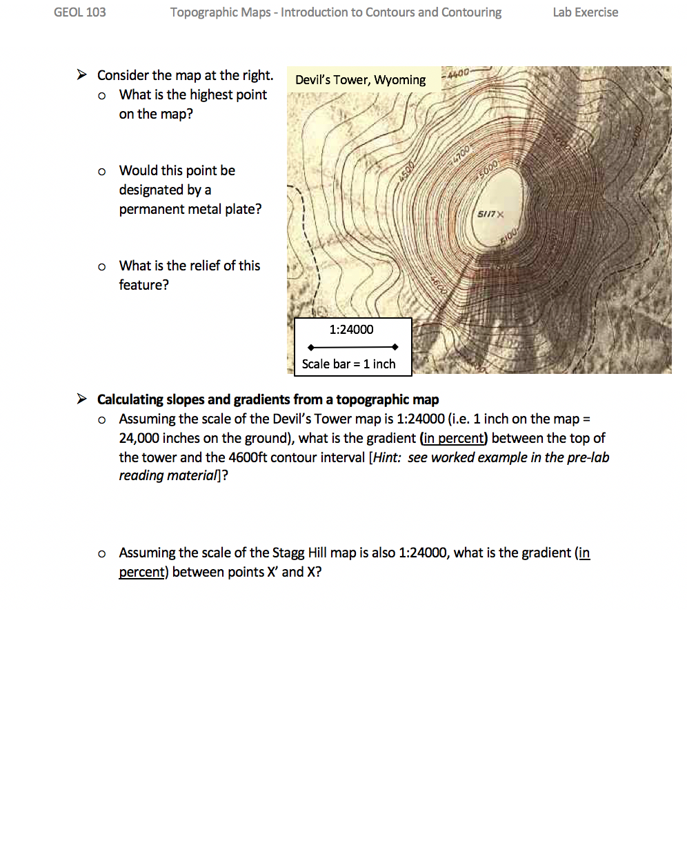 Solved GEOL 103 Topographic Maps - Introduction To Contours | Chegg.com