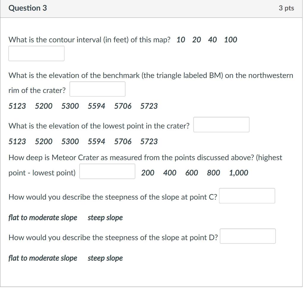 Solved Question 3 3 pts What is the contour interval (in | Chegg.com