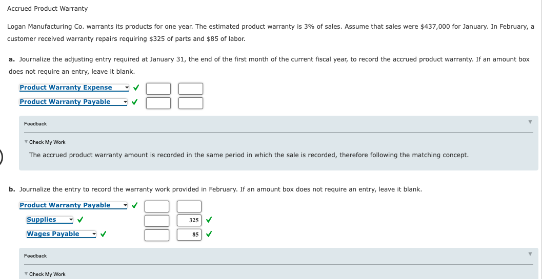 Solved Accrued Product Warranty Logan Manufacturing Co.