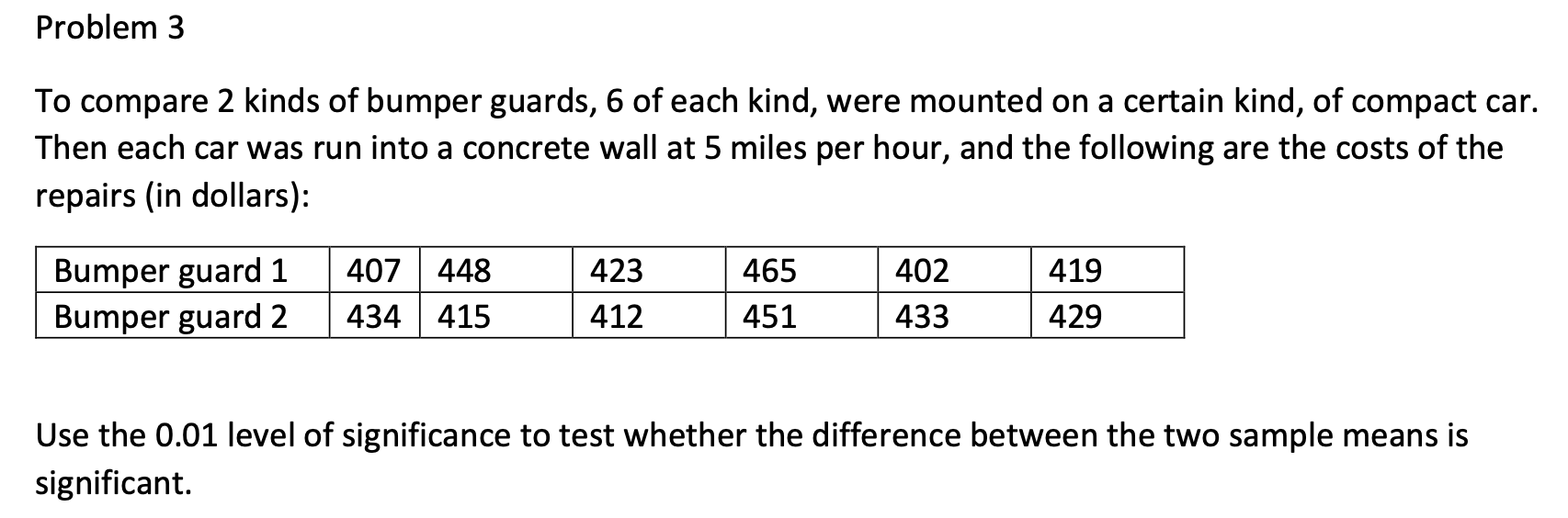 Solved Problem 3 To compare 2 kinds of bumper guards, 6 of