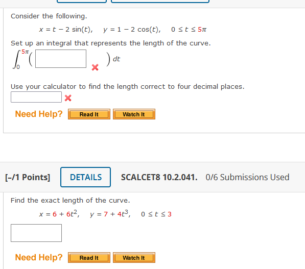 Solved Find The Exact Length Of The Curve X 6 6t 2 Y