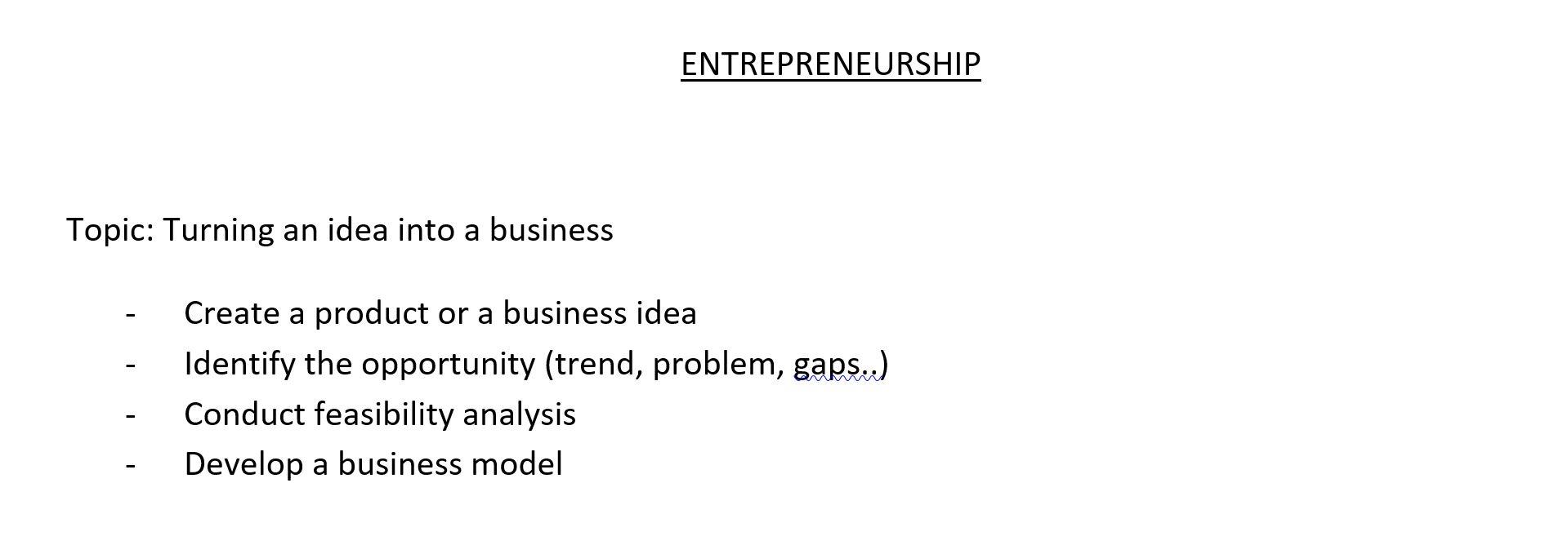 Solved Entrepreneurship Topic: Turning An Idea Into A 