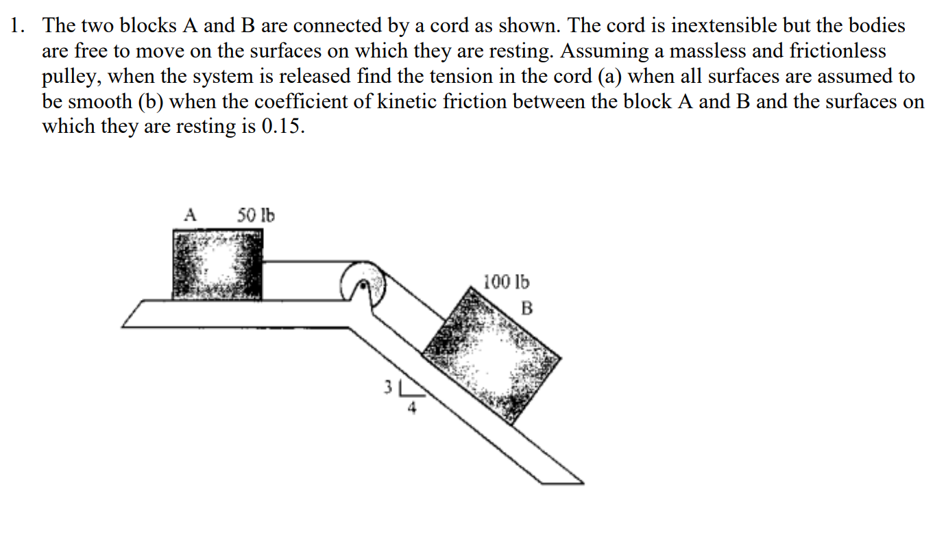 Solved 1. The Two Blocks A And B Are Connected By A Cord As | Chegg.com