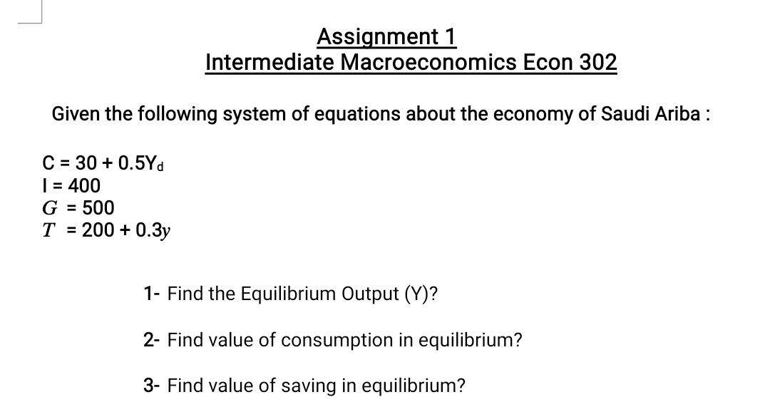 Solved Assignment 1 Intermediate Macroeconomics Econ 302 | Chegg.com