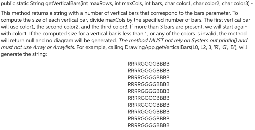 Solved public static String getVerticalBars(int maxRows, int | Chegg.com