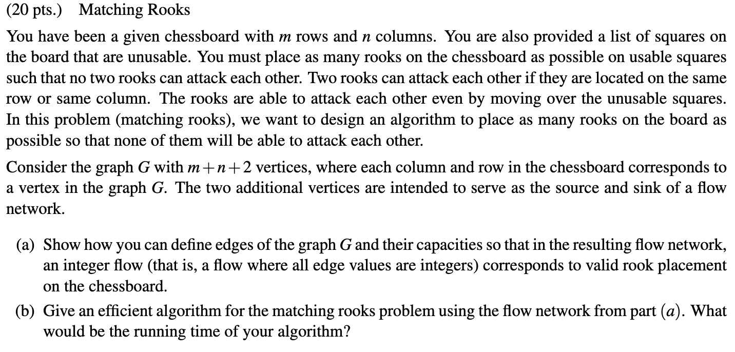 Solved (20 pts.) Matching Rooks You have been a given | Chegg.com
