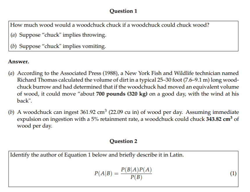 Question 1 How much wood would a woodchuck chuck if a