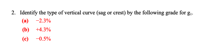 Solved Identify The Type Of Vertical Curve Sag Or Crest Chegg Com