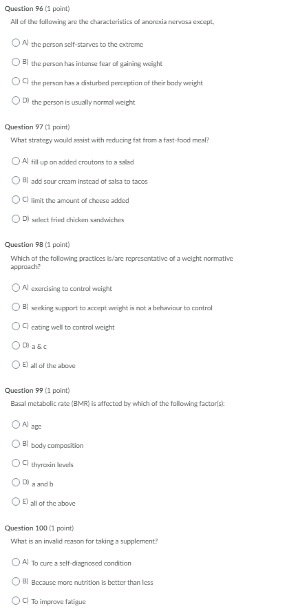 Solved Question 96 1 Point All Of The Following Are The Chegg Com