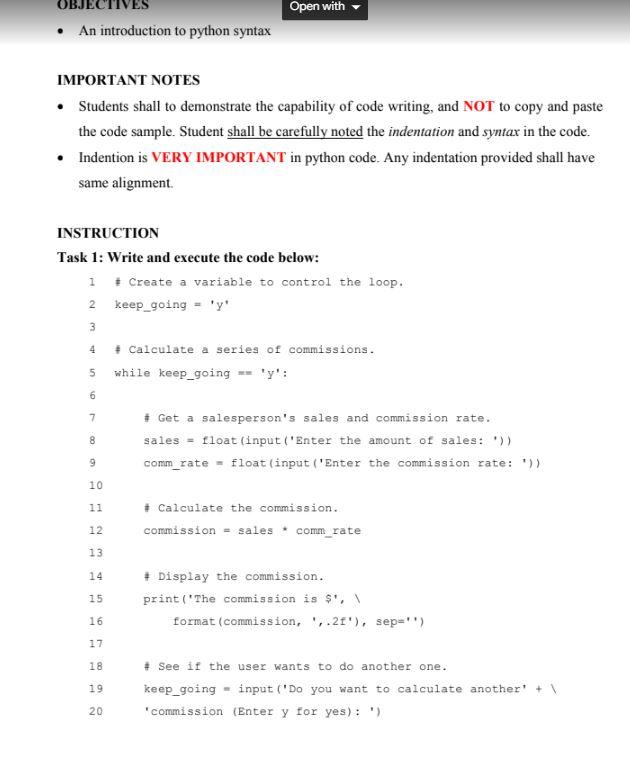 Solved - An introduction to python syntax IMPORTANT NOTES - | Chegg.com