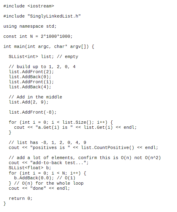 Solved Implement the following SLList (singly-linked list) | Chegg.com