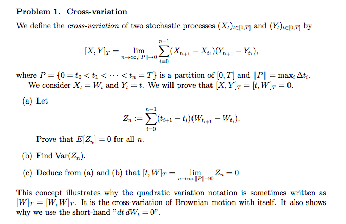 Problem 1. Cross-variation We Define The 