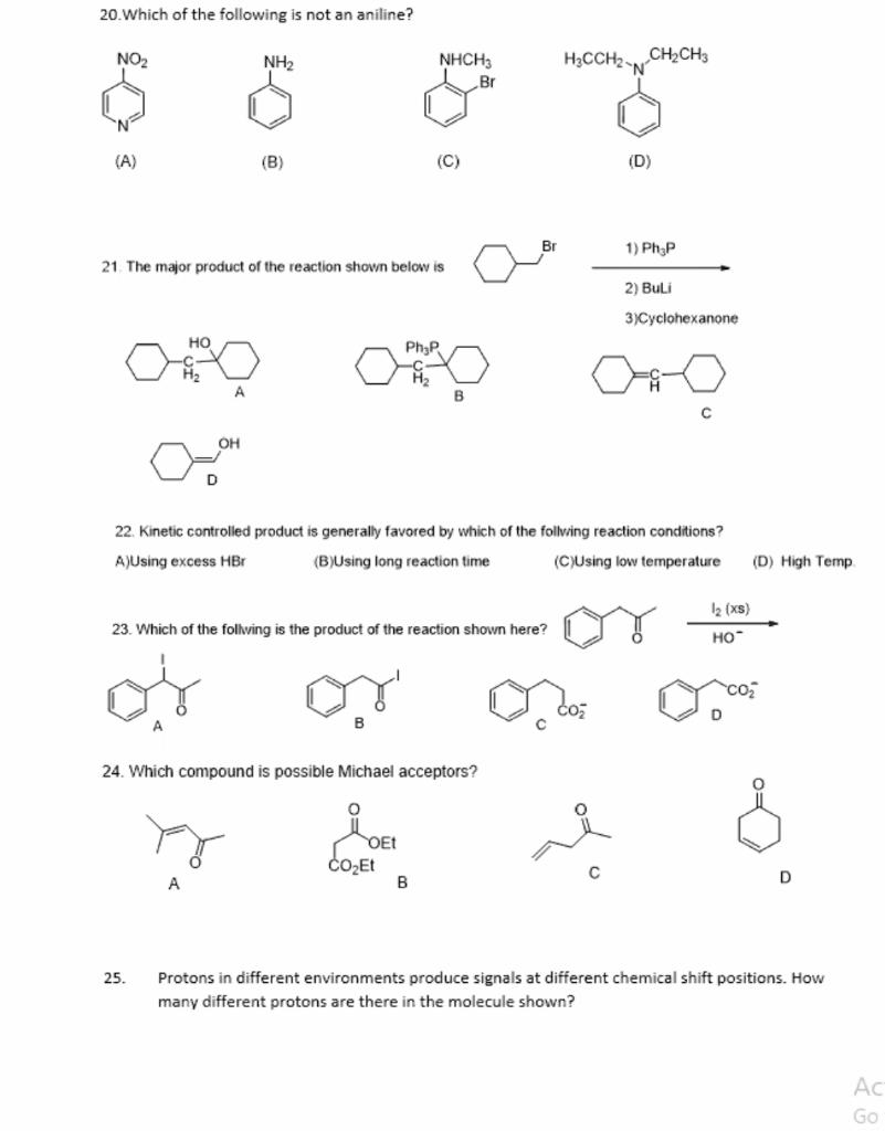 Solved 20. Which of the following is not an aniline? NOZ NH2 | Chegg.com