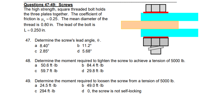 Solved Questions 47-49: Screws The high strength, square | Chegg.com