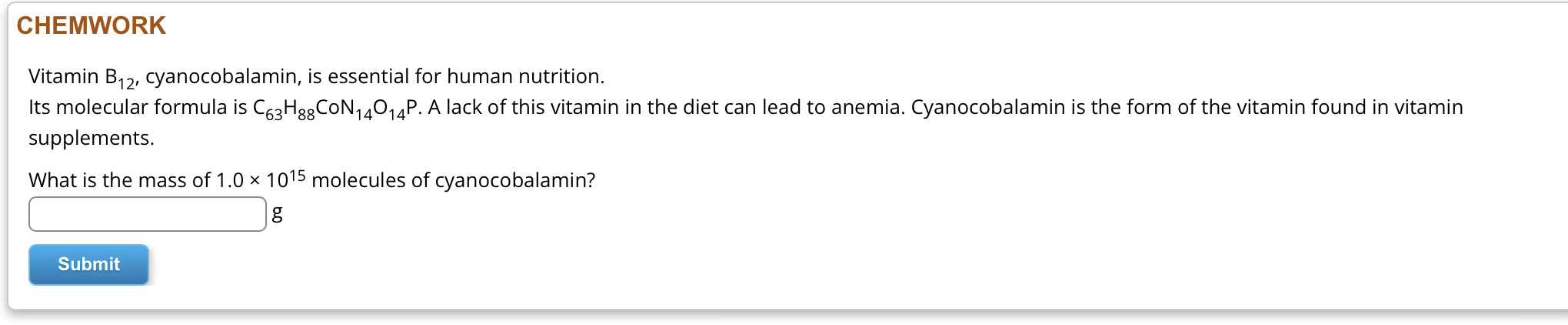 Solved Vitamin B12, Cyanocobalamin, Is Essential For Human | Chegg.com