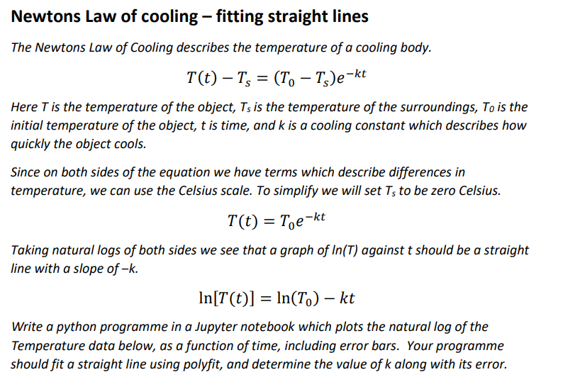 Solved Newtons Law Of Cooling Fitting Straight Lines The